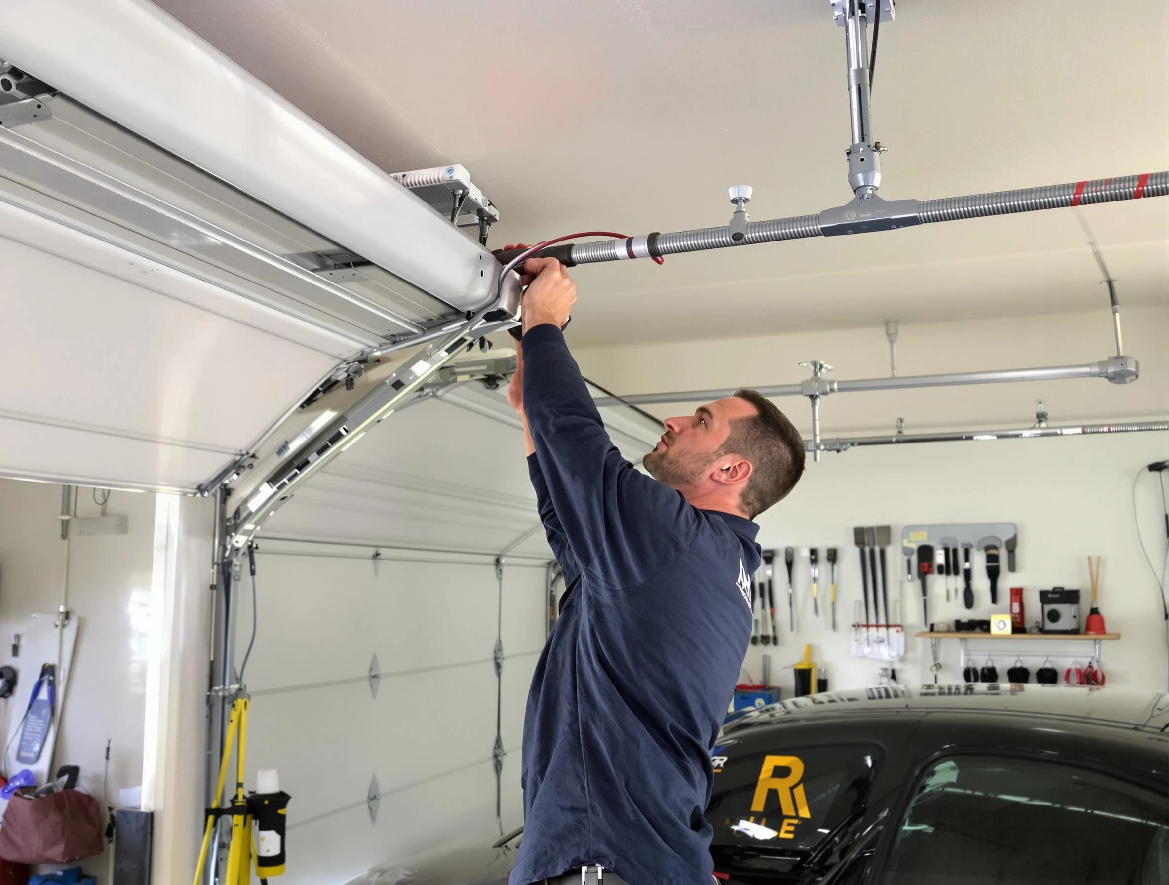 Dracut Garage Door Repair technician performing garage door cable repair in Dracut