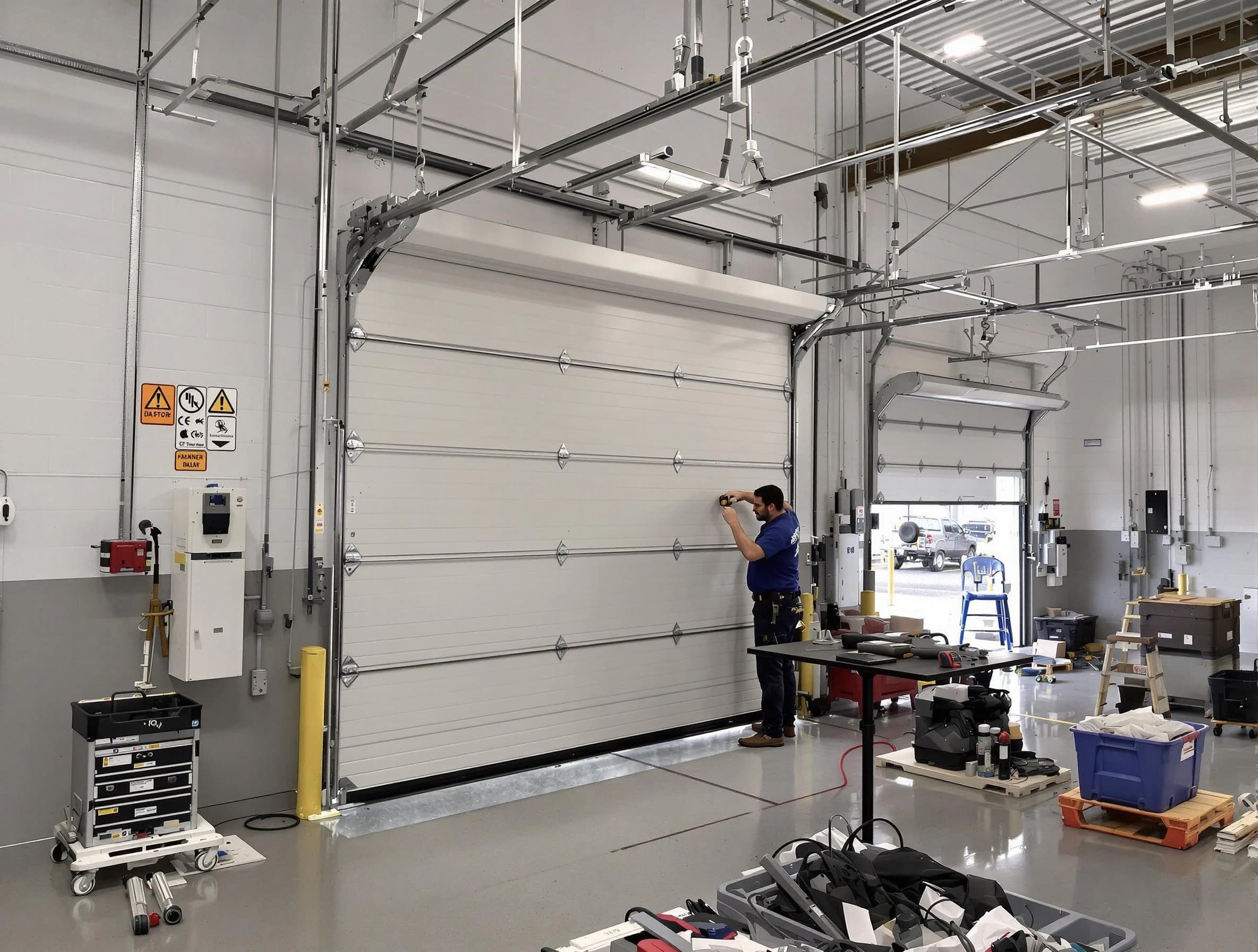 Commercial garage door repair being performed by Dracut Garage Door Repair expert in Dracut