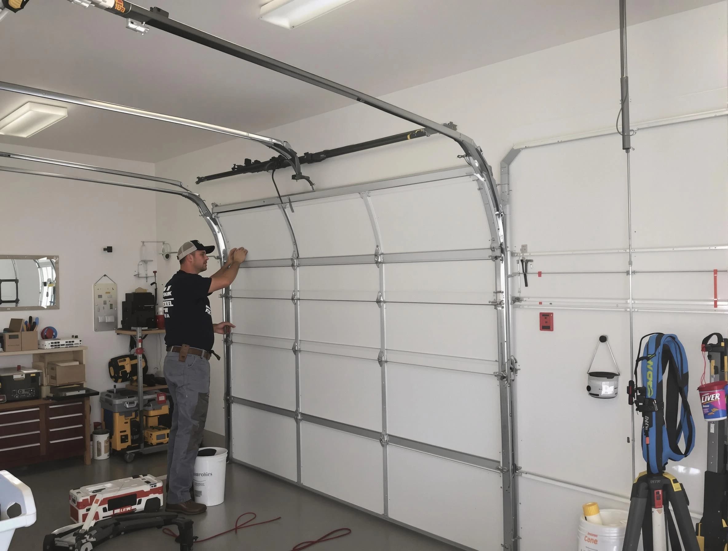 Dracut Garage Door Repair team installing new garage door in Dracut