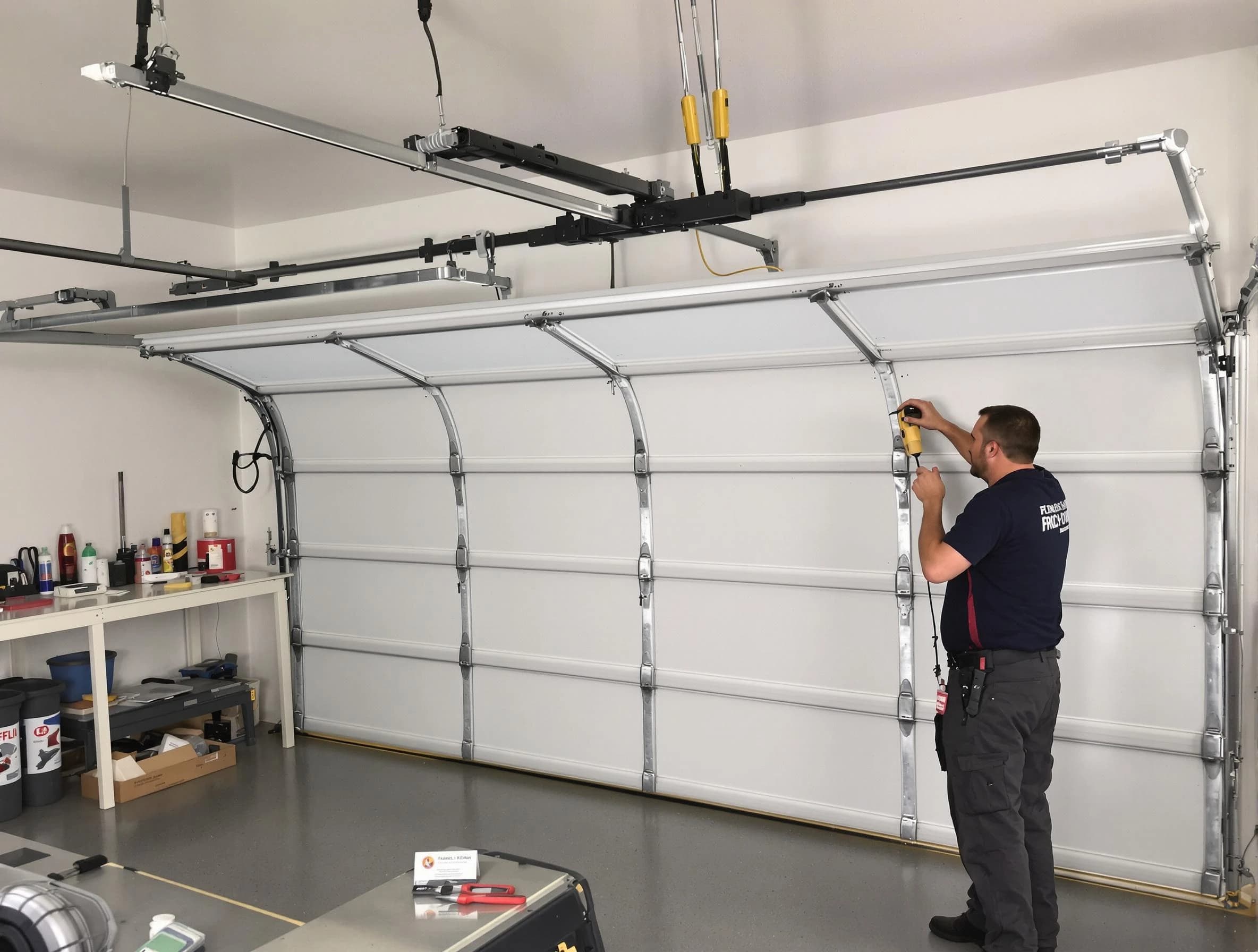 Dracut Garage Door Repair certified technician performing overhead door system repair in Dracut