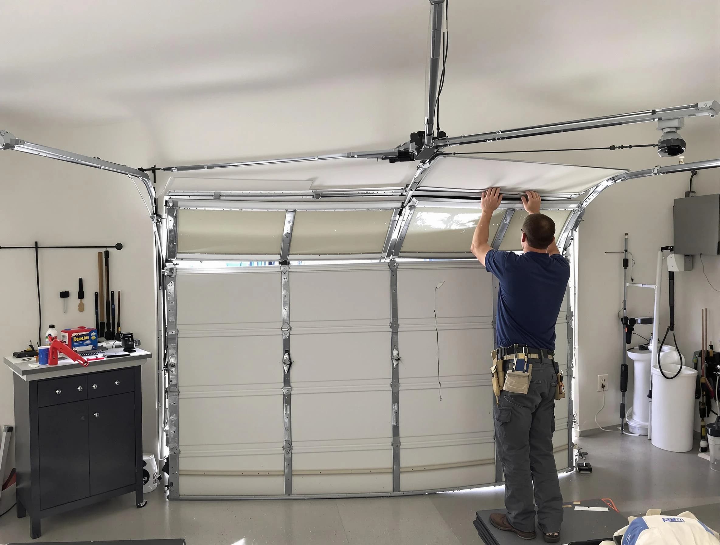 Dracut Garage Door Repair specialist performing precise section replacement on Dracut garage door