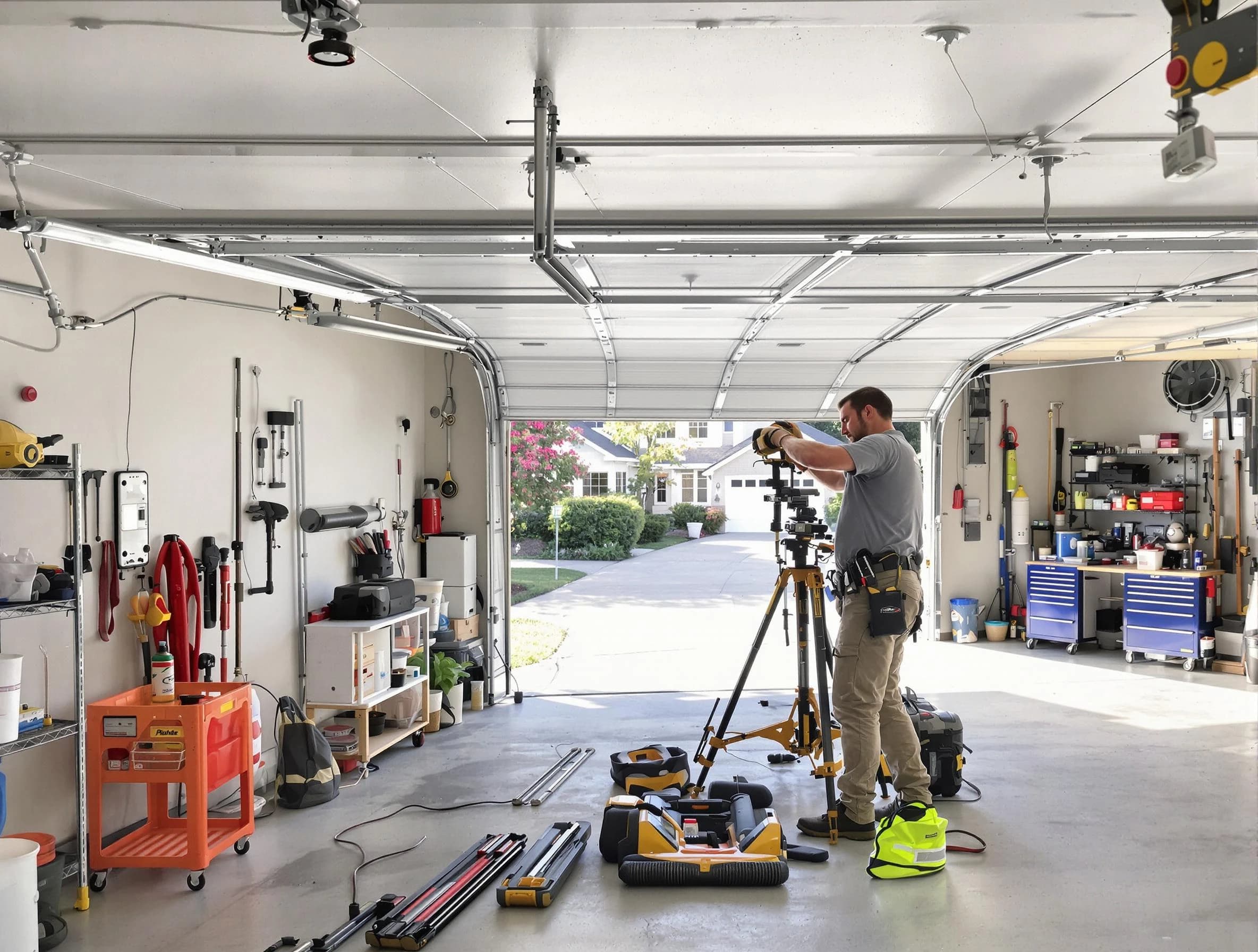 Dracut Garage Door Repair specialist performing laser-guided track alignment in Dracut