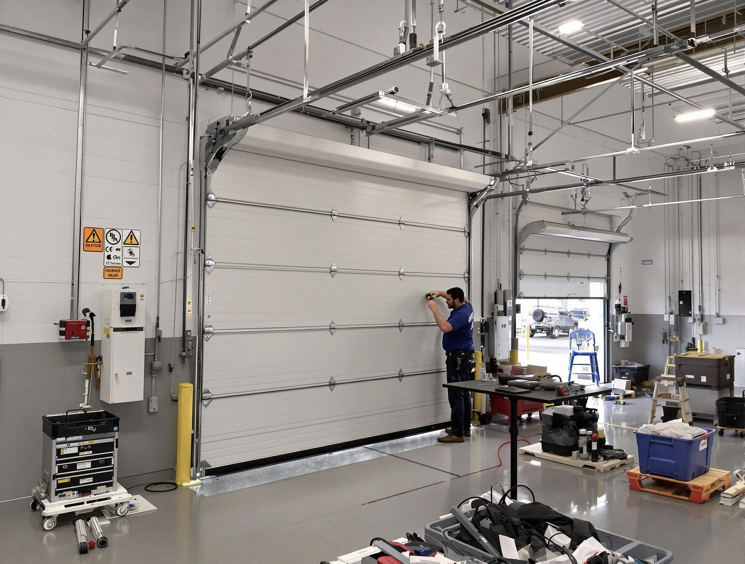 Commercial garage door repair being performed by Dracut Garage Door Repair expert in Dracut