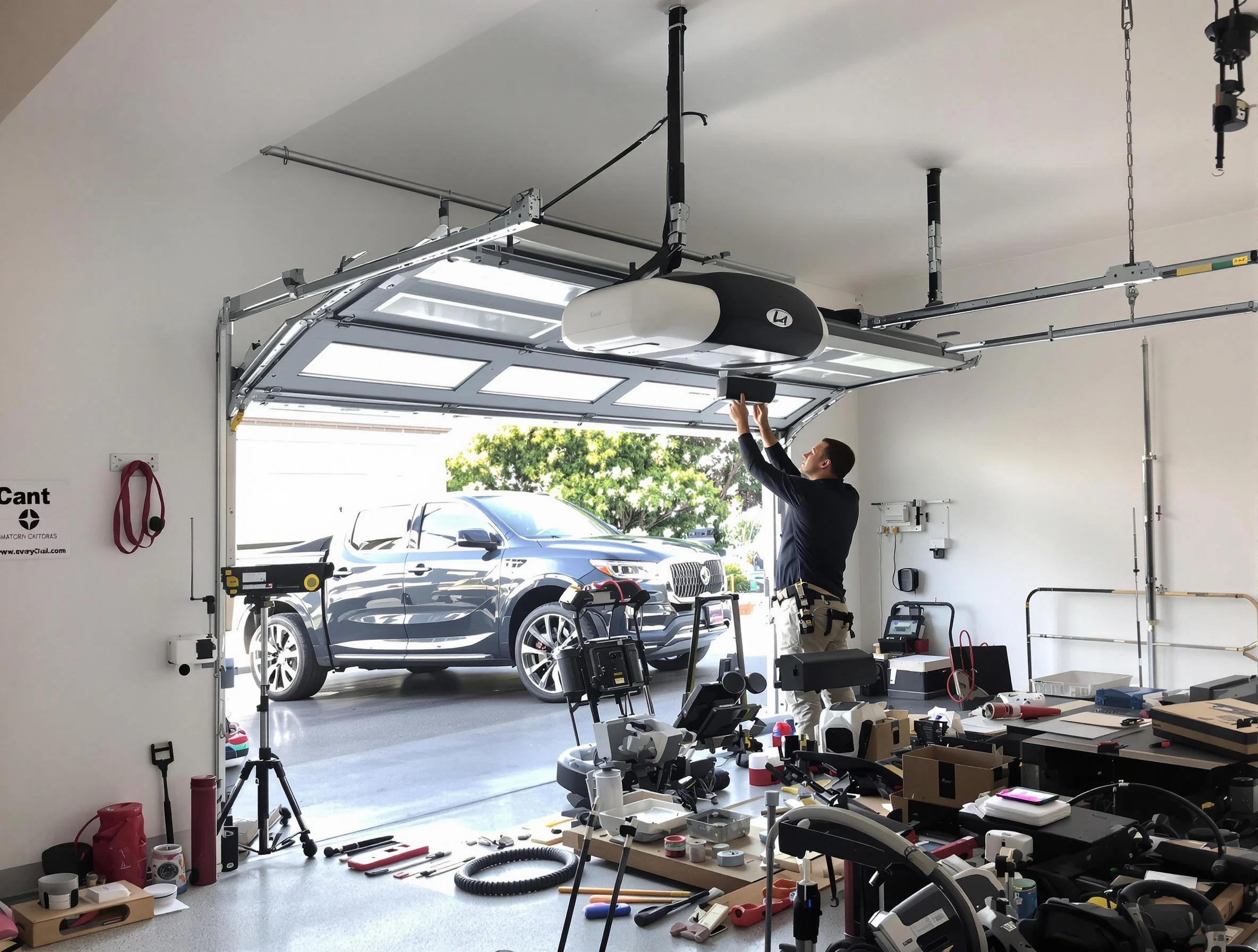 Dracut Garage Door Repair specialist installing smart garage door opener system in Dracut home