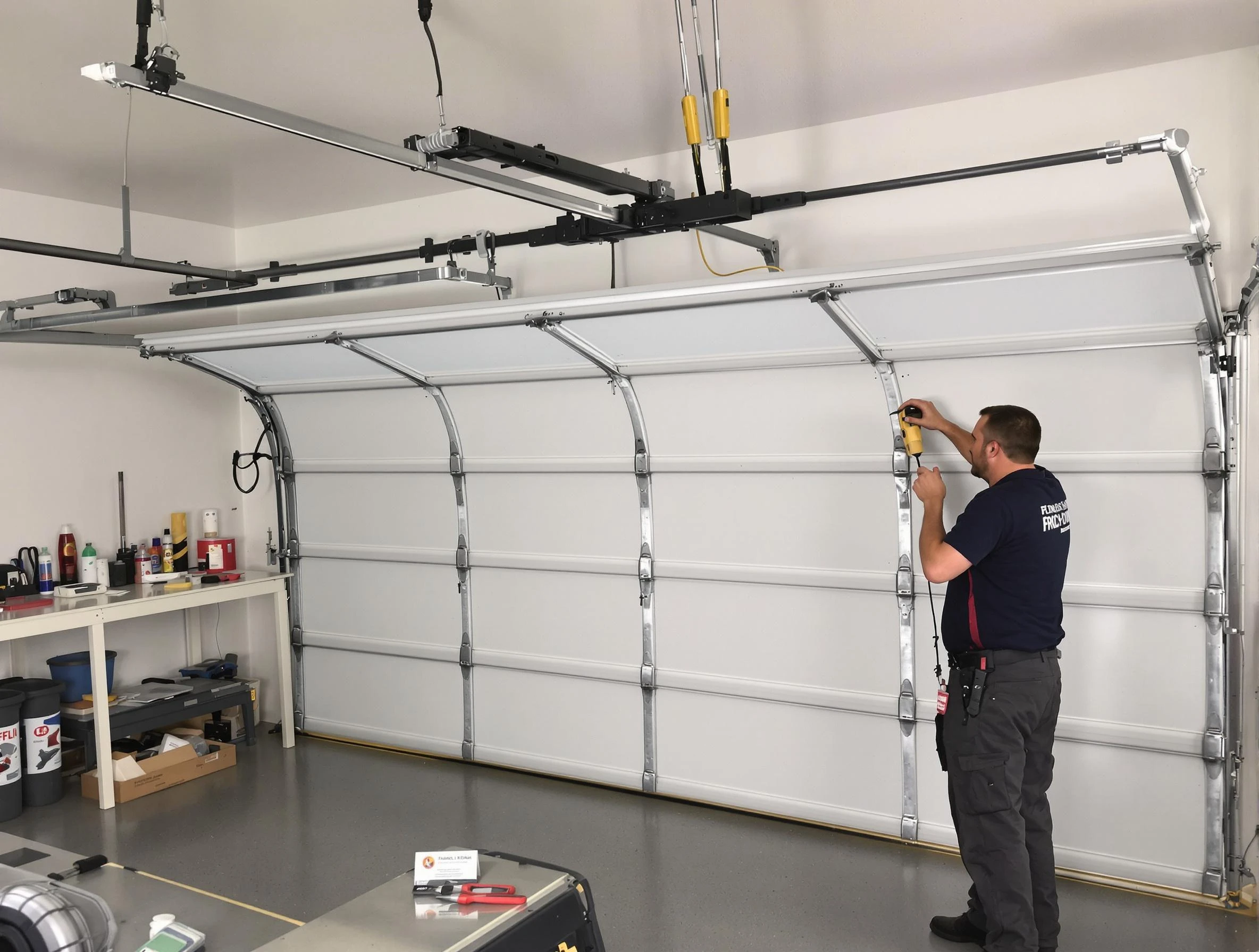 Dracut Garage Door Repair certified technician performing overhead door system repair in Dracut
